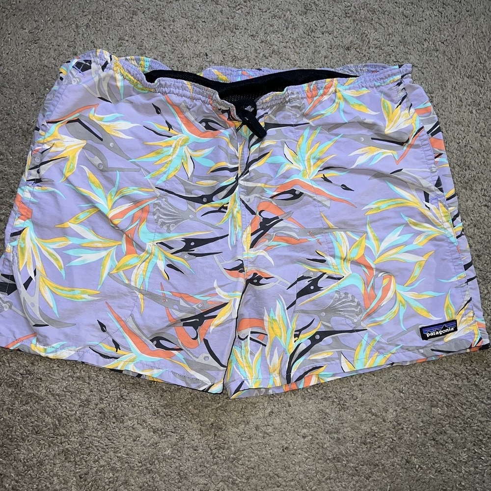 VTG Patagonia Baggies Shorts Mens Large 6" Inseam Purple Birds of Paradise Rare